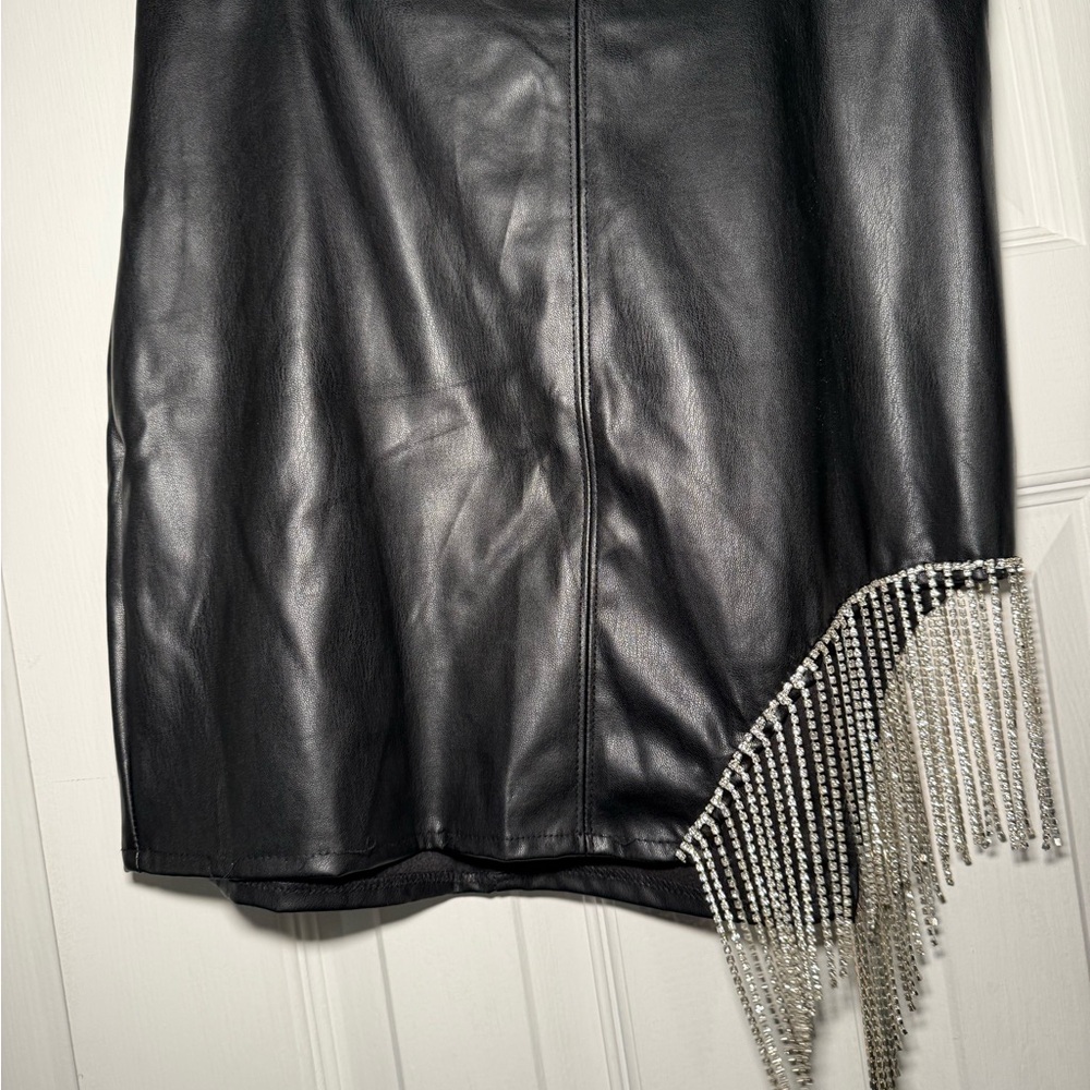 Black Asymmetrical Pencil Skirt with Silver Embellishments